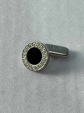 Trump Brand Greek Key Black Enamel Cufflink Silver Tone Single Replacement